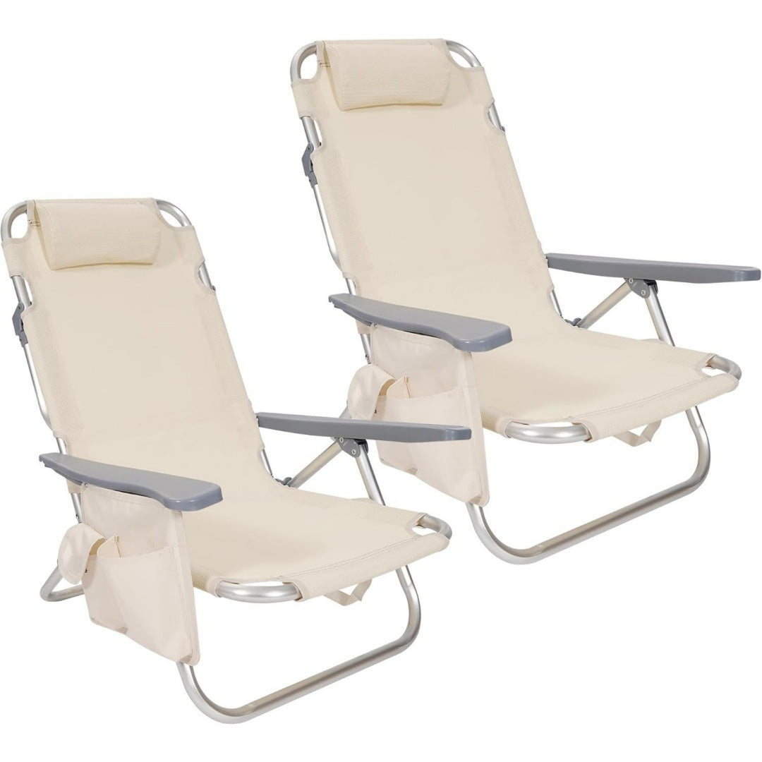 sedie da spiaggia a baldacchino beige alluminio relax imbottito
